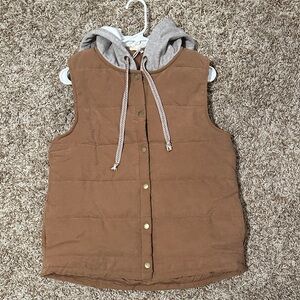 Hem & Thread Tan Vest with Gray Hood